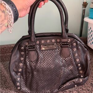 Betsey Johnson Black Satchel with Structured Design and Metal Accents